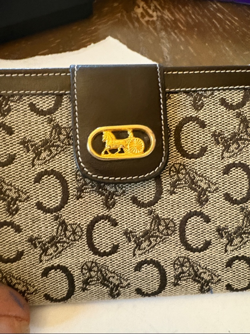 CELINE. Canvas & Leather Monogram Double sided Slim Bifold long wallet Mint - Picture 3 of 15